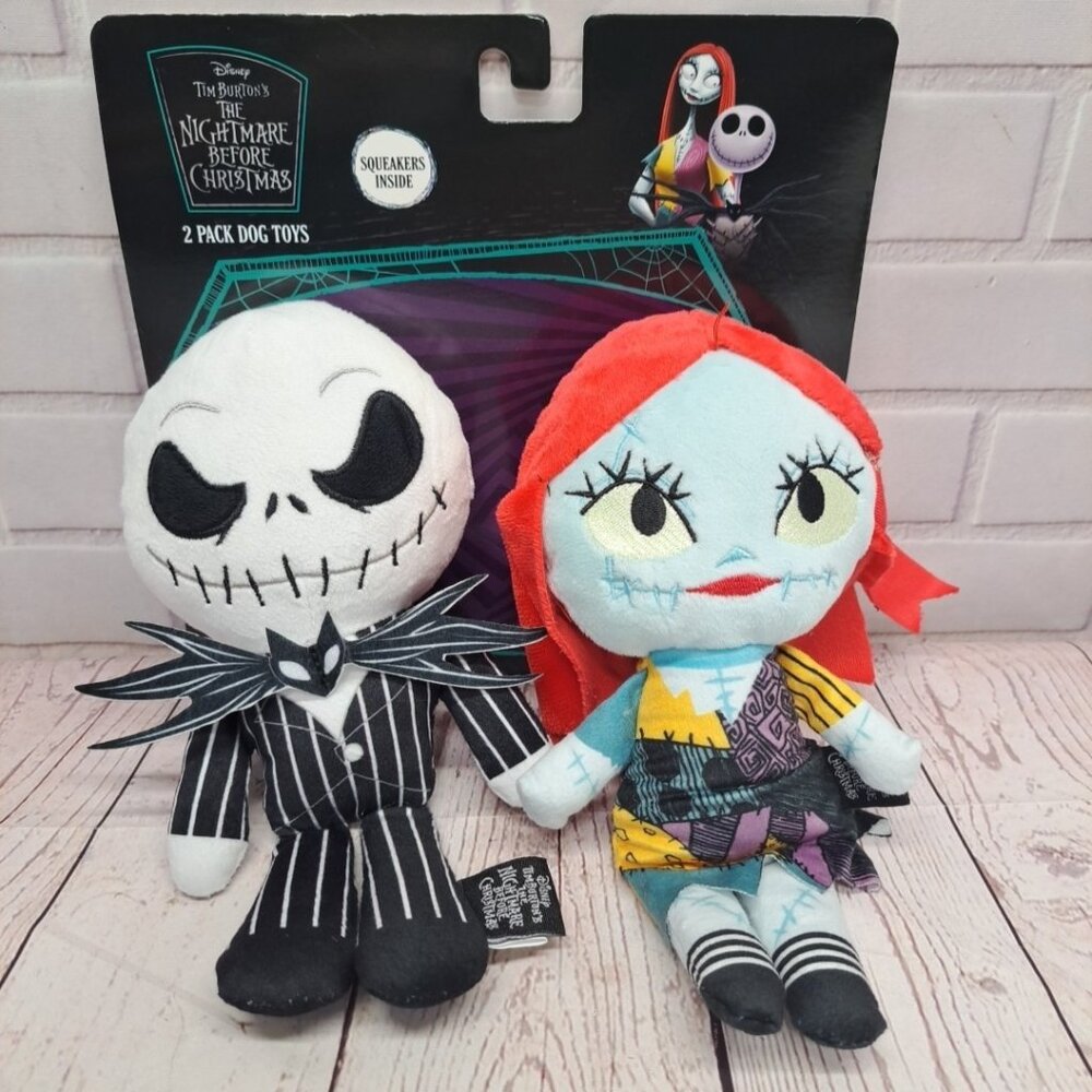 Jack Skellington and Sally Nightmare‎ Before Christmas Plush Dog Toy 9" Squeaker